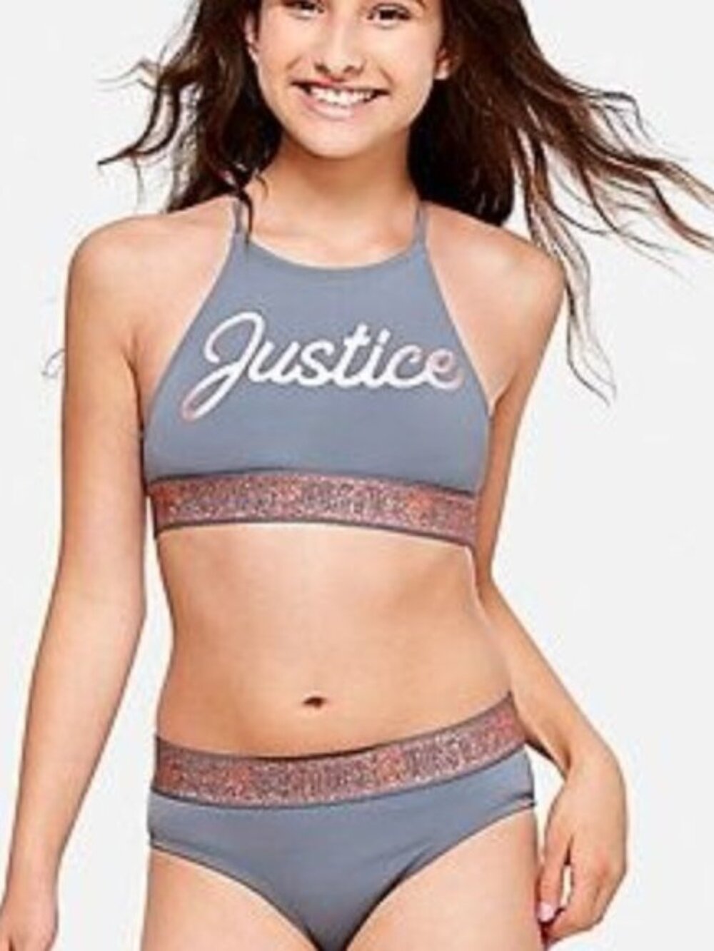 Grey 2 Pcs Justice Bikini Swimsuit Size 10